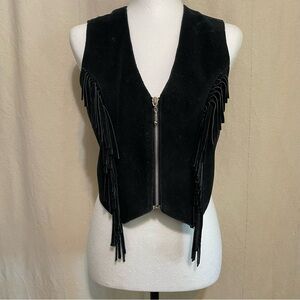 Vintage Katch Me West Black Suede Vest with Fringe and Front Zipper
